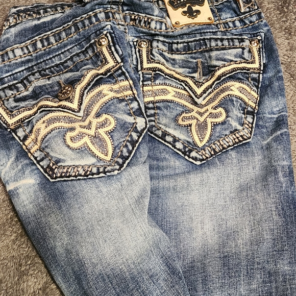 Rock Revival Blue Bootcut Jeans with Gold Accents